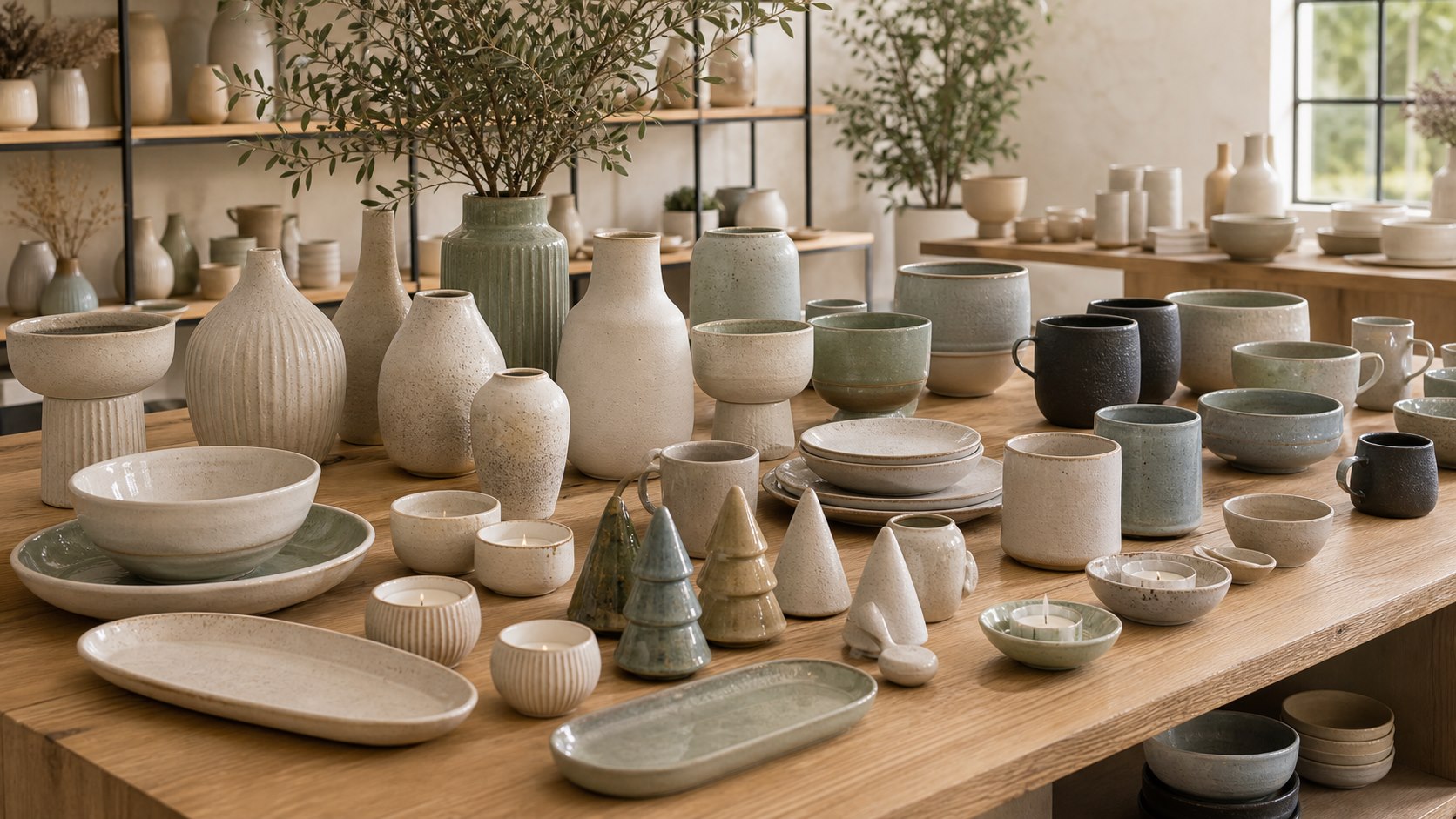 Hospitality scene with ceramic tableware and decor