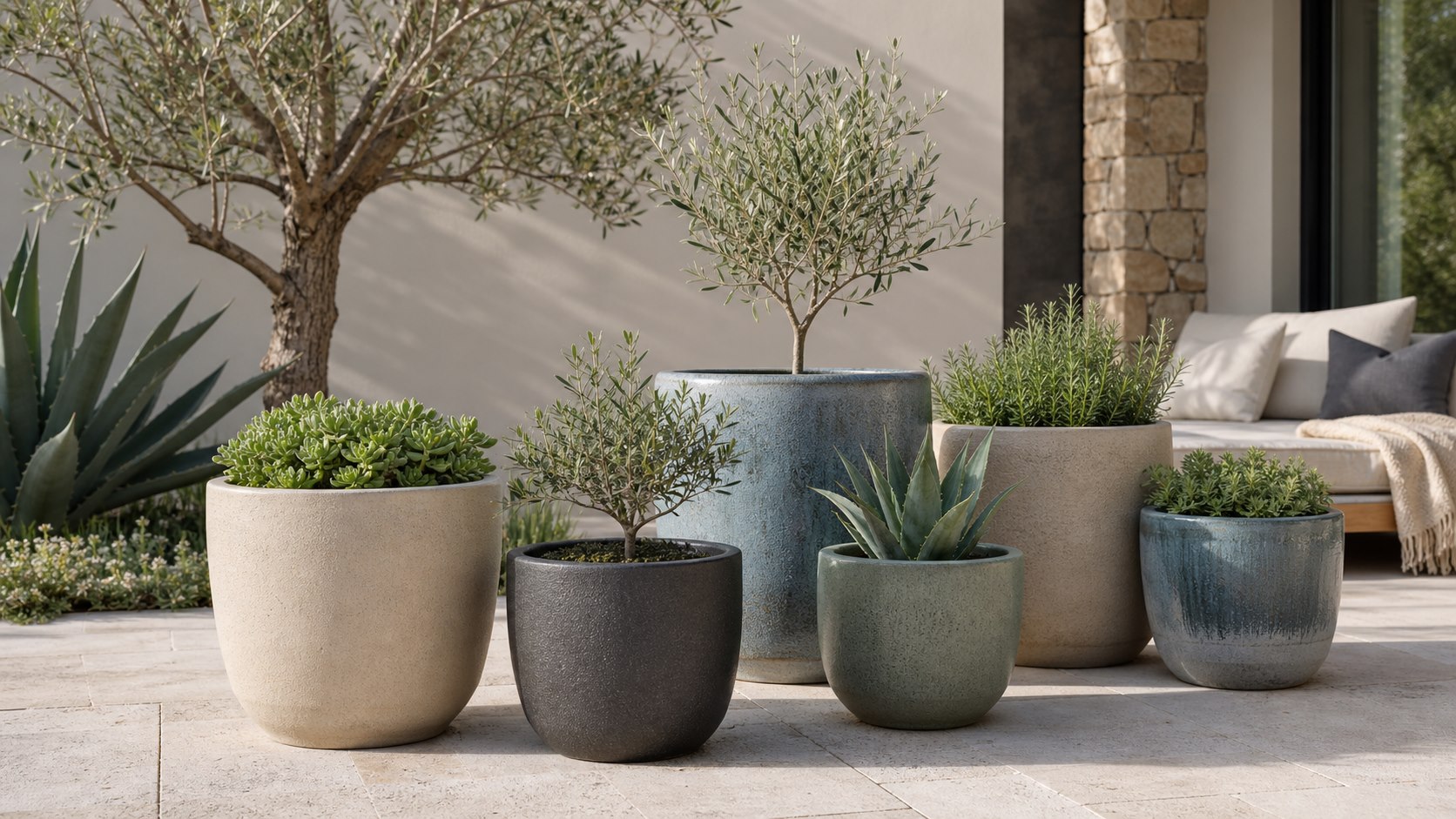 Garden and outdoor ceramic planter display