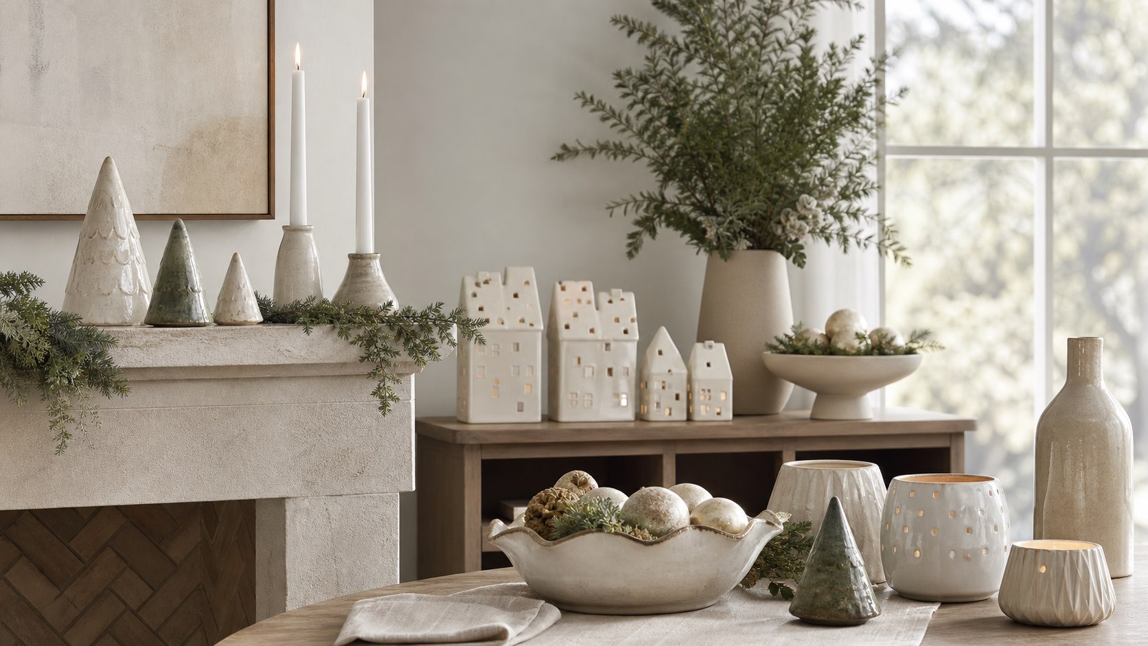 Seasonal holiday ceramic decor scene