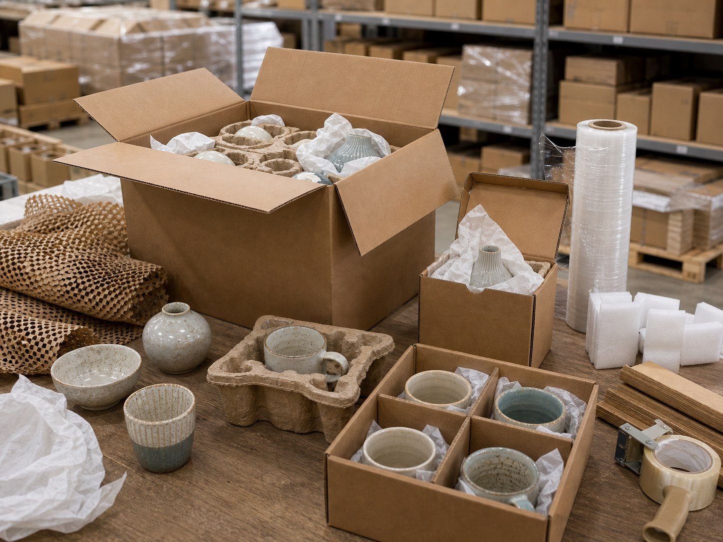 Export packaging protection for ceramic goods
