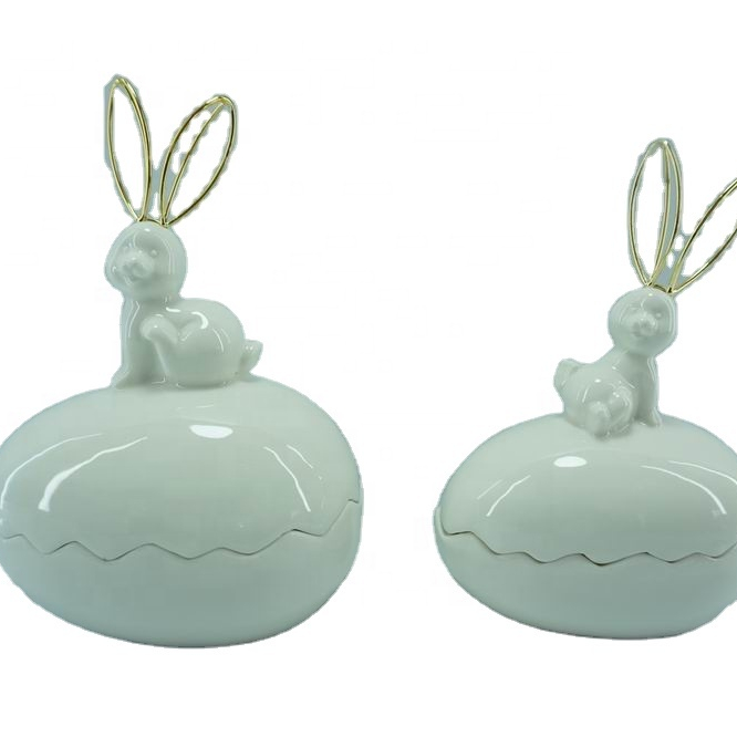 White Ceramic Rabbits Figurines Easter Bunny Figurines Decorative from the Youli collection by Xiamen Youli