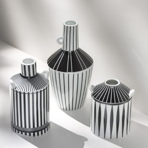 Black and White Striped Ceramic Vase from the Youli collection by Xiamen Youli