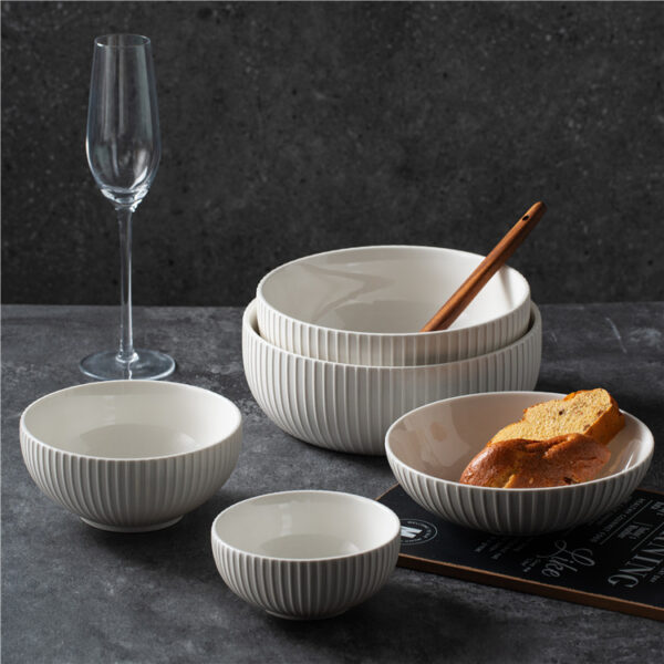 White Ceramic Bowls Stripe Design from the Youli collection by Xiamen Youli
