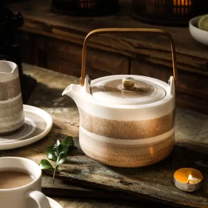 Rustic Ceramic Coffee Cups and Teapot from the Youli collection by Xiamen Youli