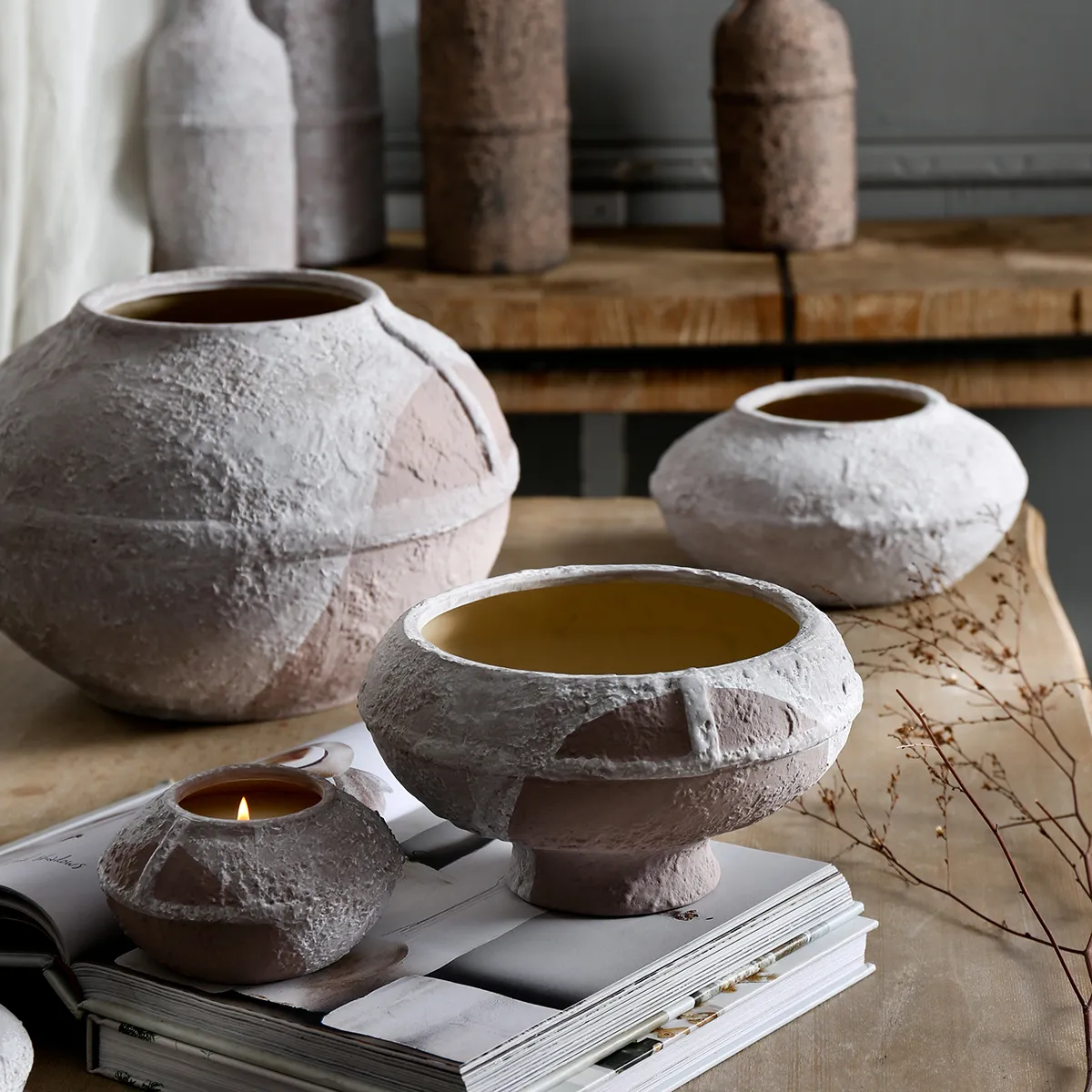 Distressed Ceramic Candle Jars with Low Feet 1 from the Youli collection by Xiamen Youli