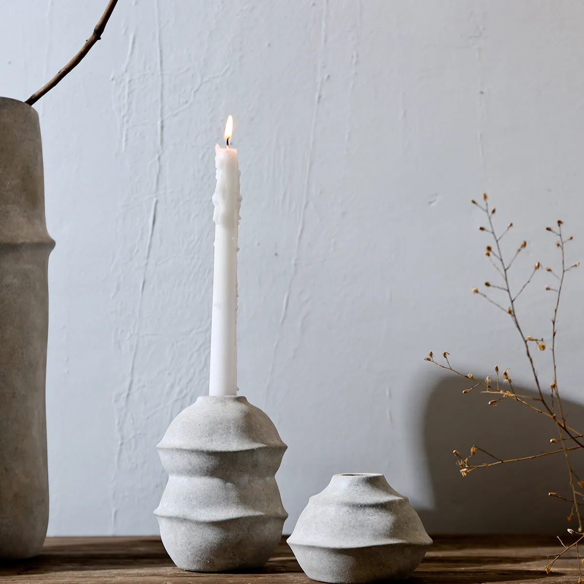 Matte Gray Ceramic Candle Holders 2 from the Youli collection by Xiamen Youli
