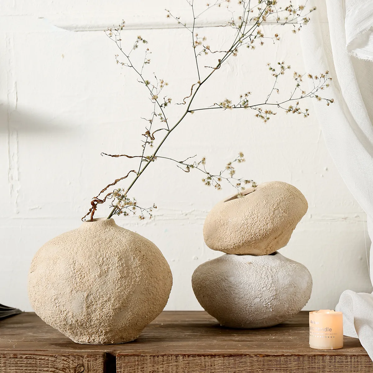 Wabi Sabi Low Ceramic Vases 1 from the Youli collection by Xiamen Youli