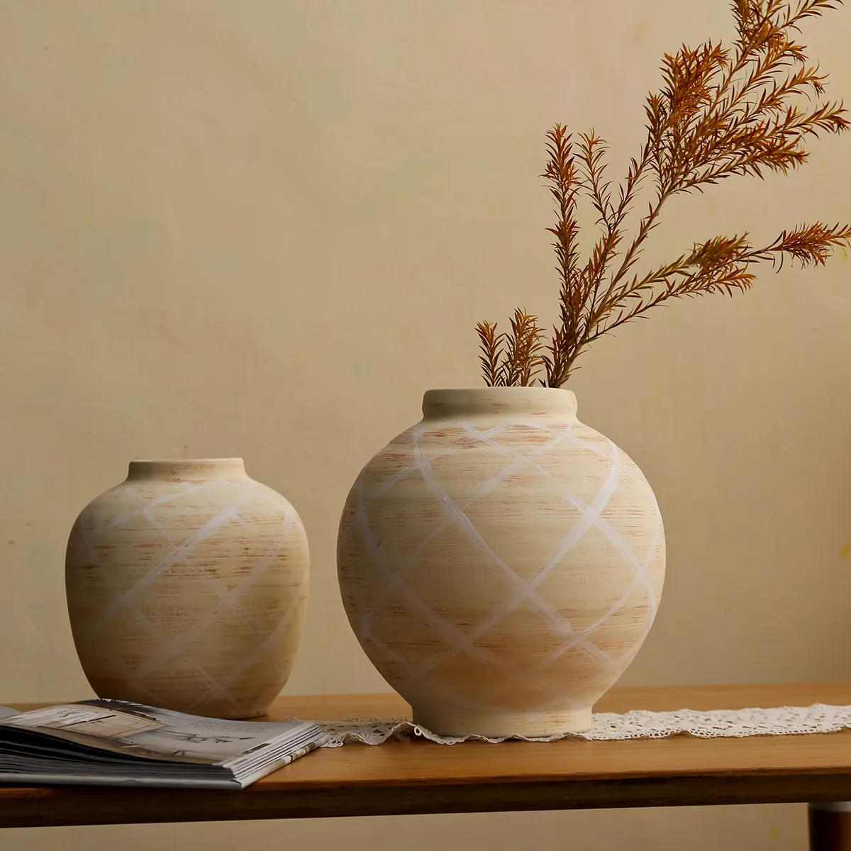 Wabi Sabi Low Ceramic Vases 8 from the Youli collection by Xiamen Youli