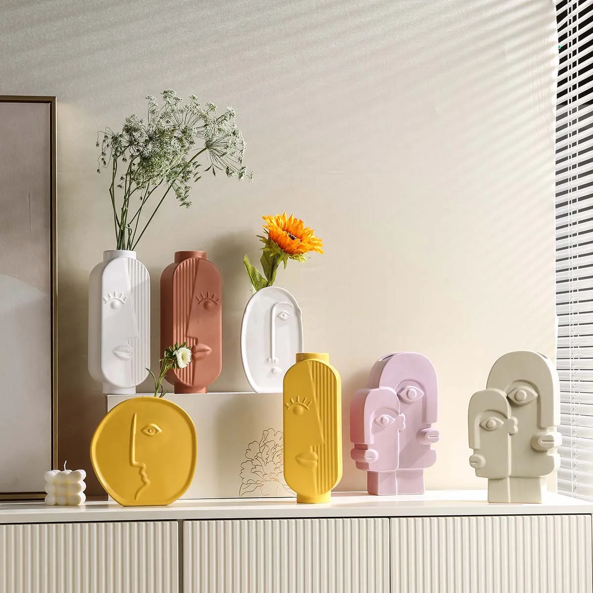 White Embossed Ceramic Vase 4 from the Youli collection by Xiamen Youli