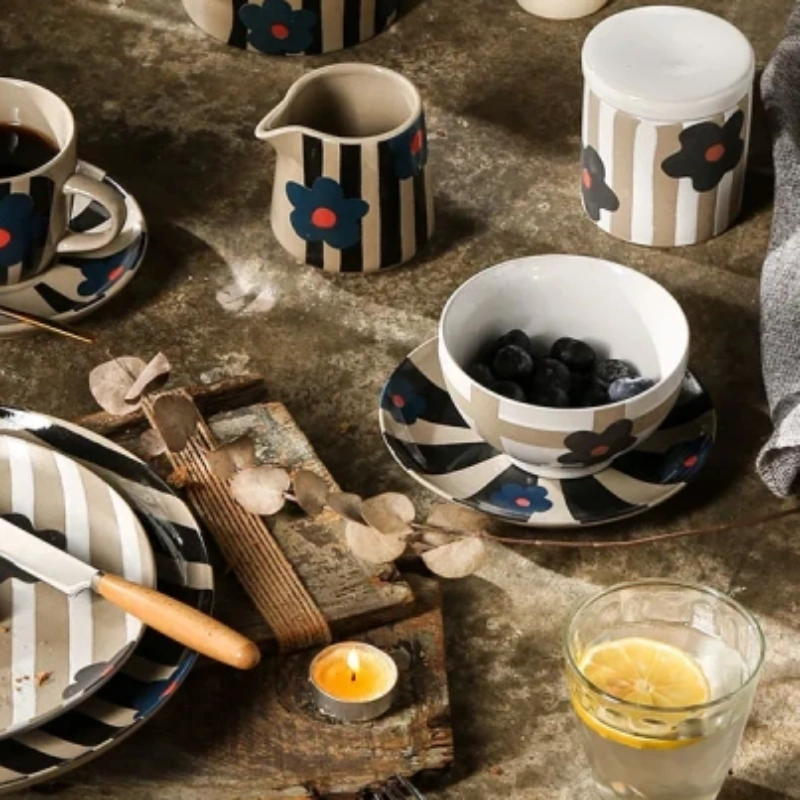 Vintage Striped Small Ceramic Bowls 2 from the Youli collection by Xiamen Youli