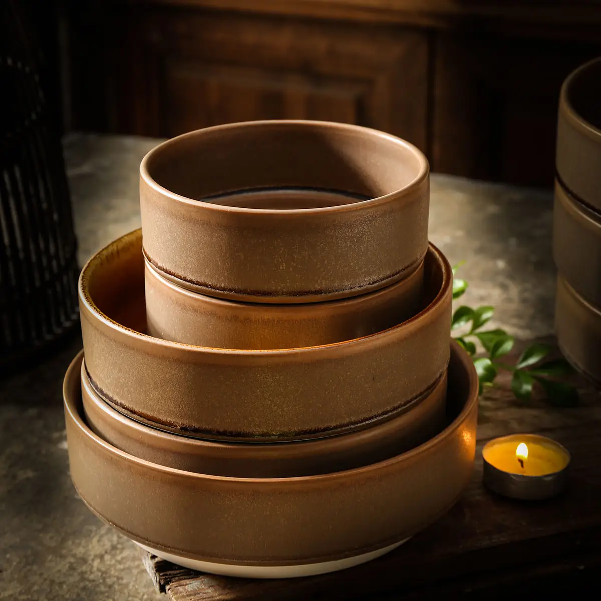 Vintage Striped Small Ceramic Bowls 4 from the Youli collection by Xiamen Youli