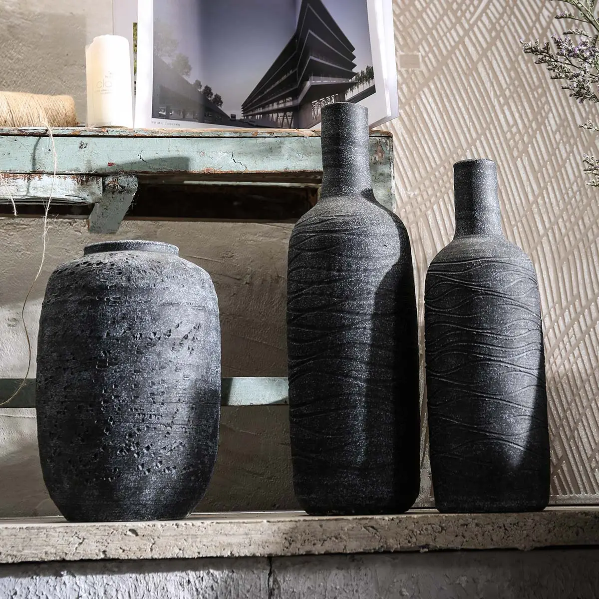 Embossed Texture Ceramic Vases 4 from the Youli collection by Xiamen Youli