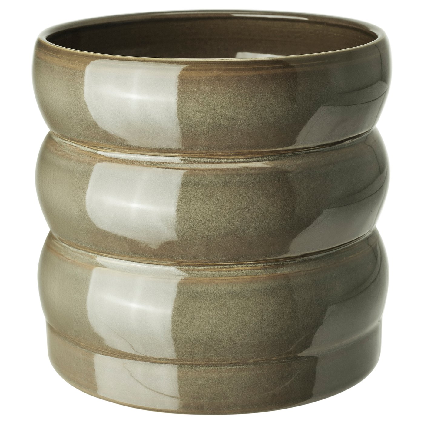 HASSELBUKETT Green Brown Stoneware Plant Pot from the Youli collection by Xiamen Youli