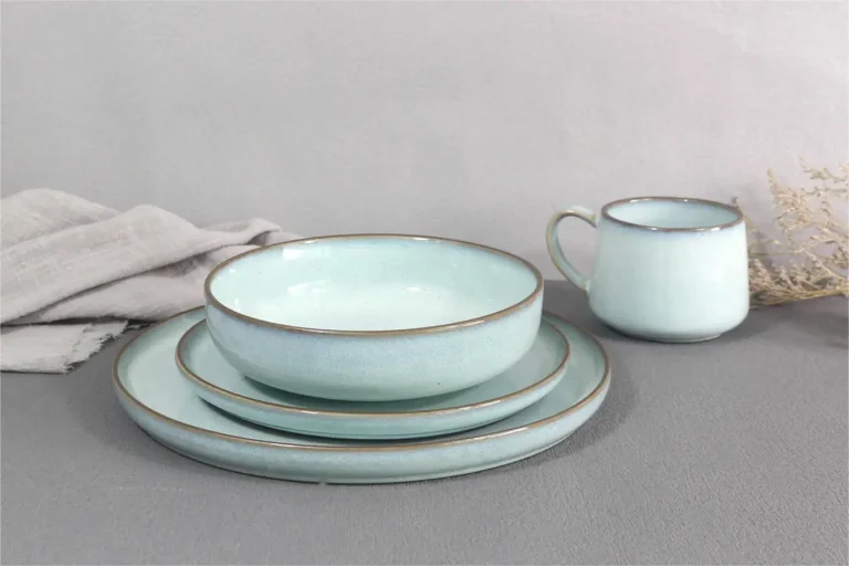 Pale Aqua Reactive Glaze Stoneware Dinnerware Set