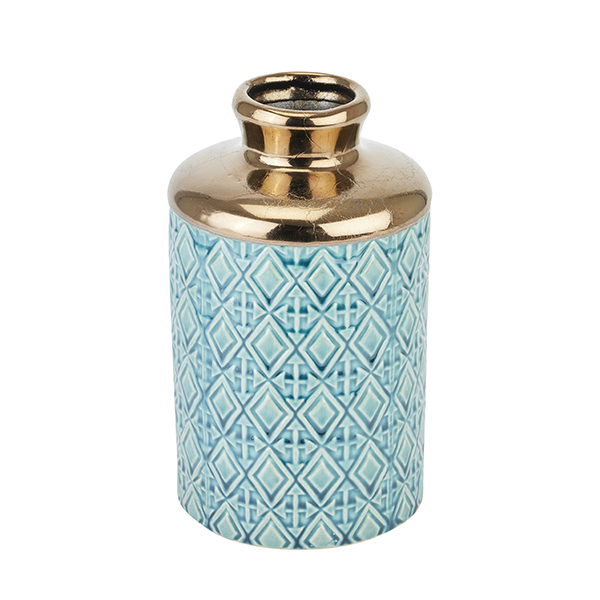 Blue Gold Embossed Ceramic Bottle Vase from the Youli collection by Xiamen Youli