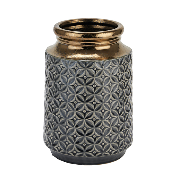 Gray Gold Embossed Ceramic Jar Vase from the Youli collection by Xiamen Youli