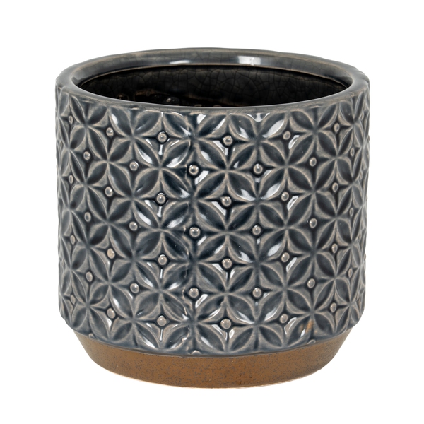 Gray Embossed Ceramic Cachepot Vase from the Youli collection by Xiamen Youli