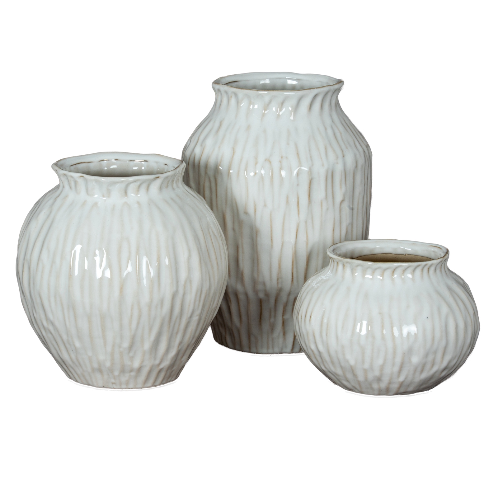 Ribbed Pearl Ceramic Vase Trio from the Youli collection by Xiamen Youli