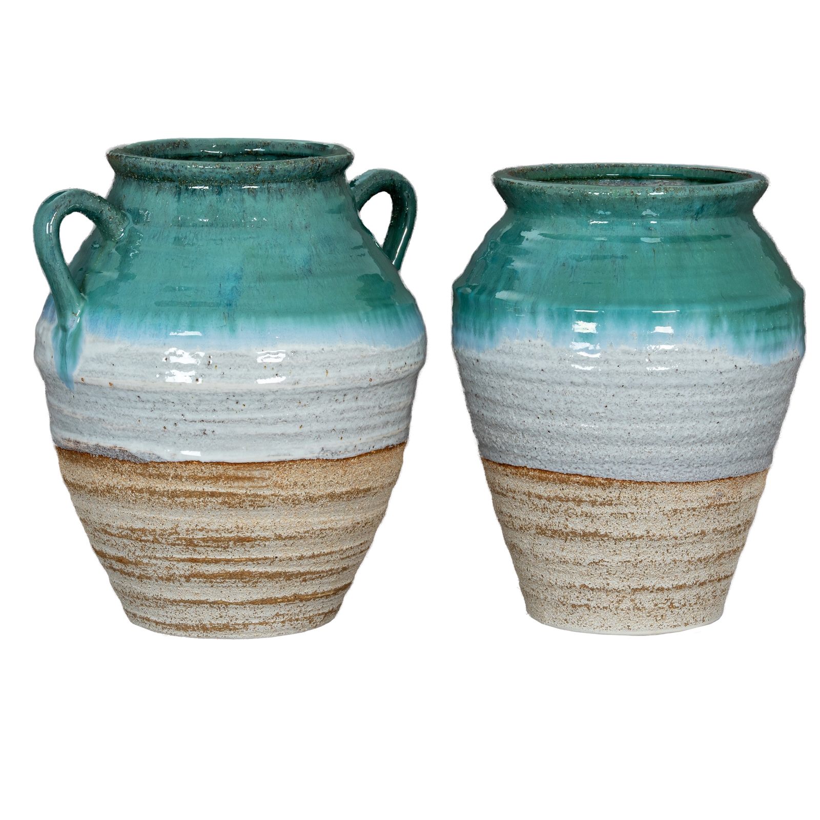 Turquoise Reactive Glaze Vase Pair