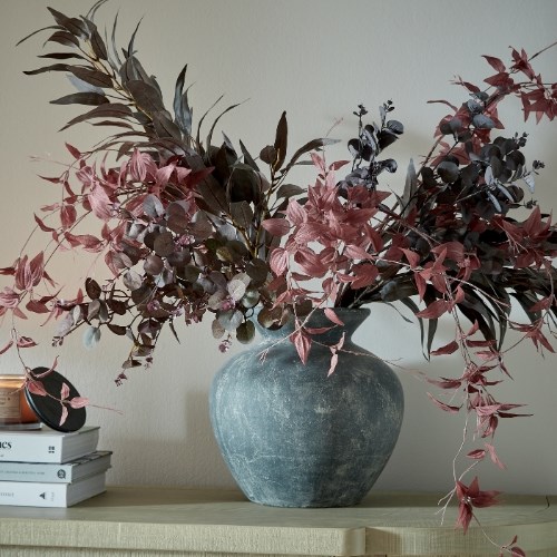 Blue Textured Ceramic Vase with Botanical Stems from the Youli collection by Xiamen Youli