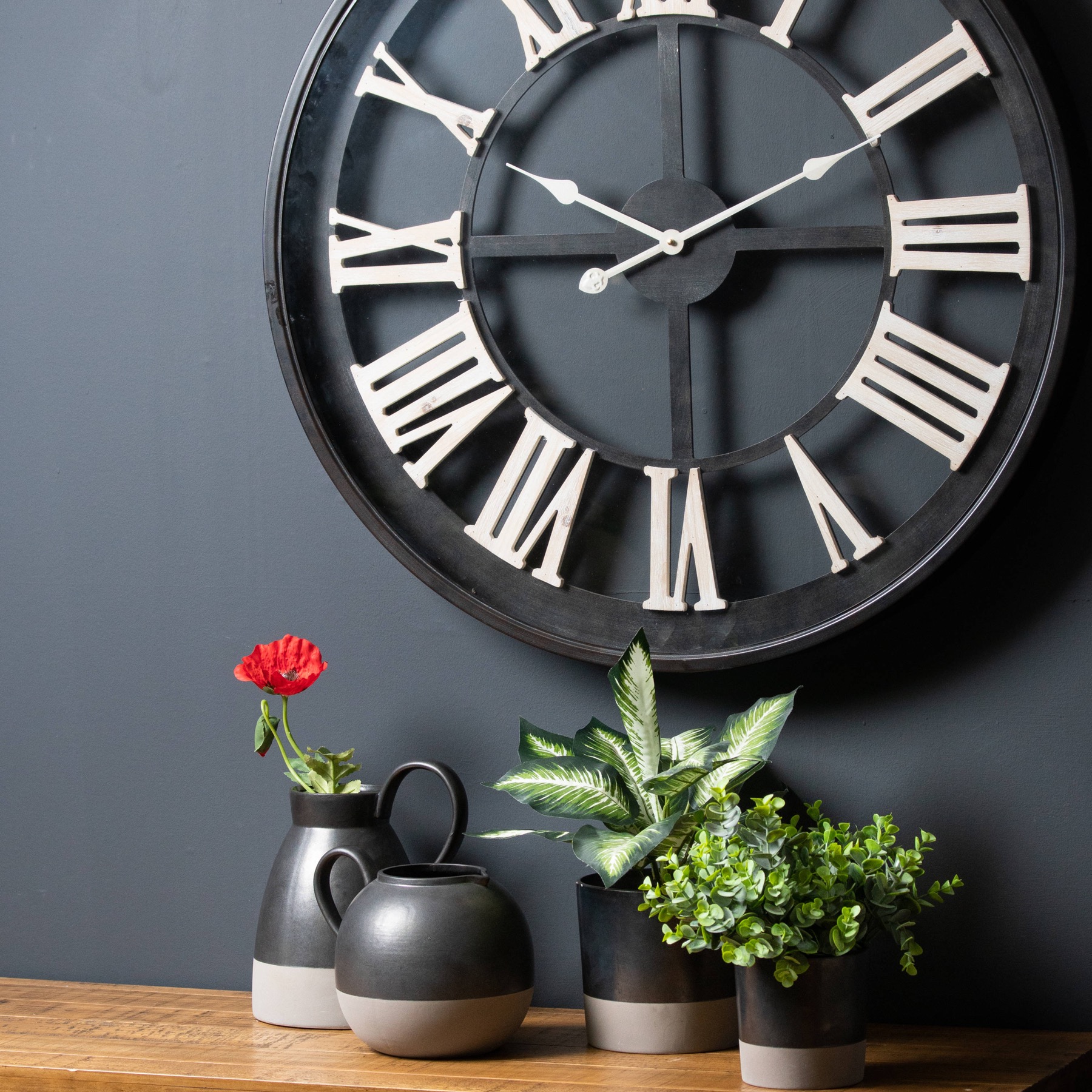 Charcoal Ceramic Planter Set with Wall Clock Scene from the Youli collection by Xiamen Youli