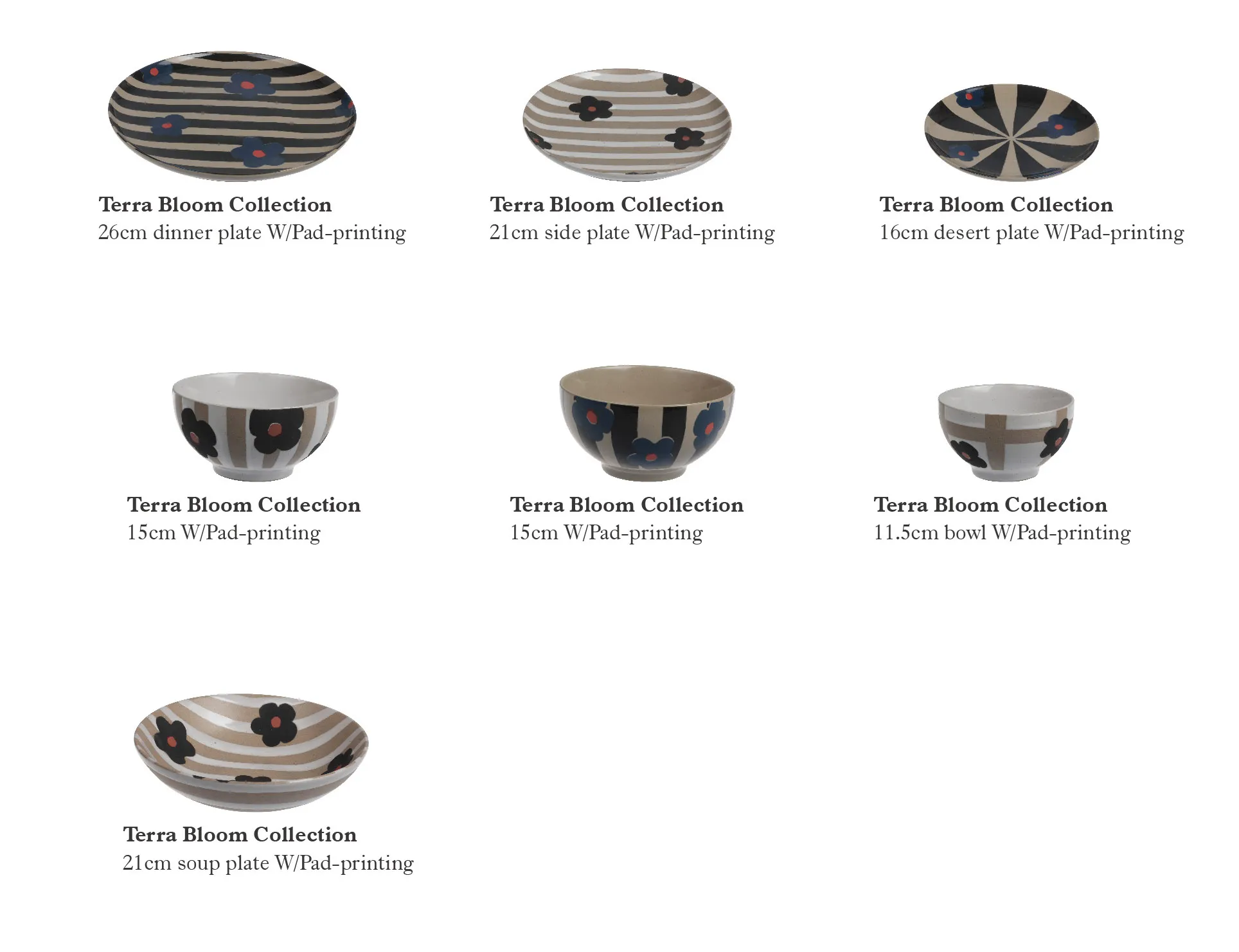 Vintage Striped Small Ceramic Bowls 1 Shape and Finish View